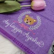 Princess Prince Bear Towel Baby Sulam Nama Cotton Tuala mandi newborn budak taska tadika Serap Air Birthday Gift