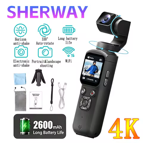 4K Pocket Action Camera 330° Auto-rotate Len Sport Camera Touchscreen Zoom Cam Face Tracking Portabl