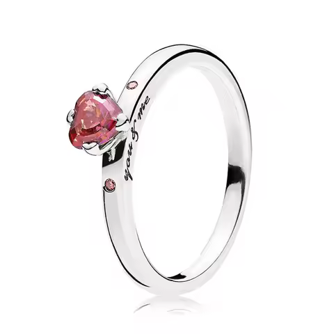 Heart Women Jewelry Lady Ring Girl Birthday Gift You & Me Ring Red CZ