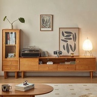 🔥包送貨 日式全實木電視櫃茶几組合家用電視機櫃客廳地櫃櫻桃木色 C0128