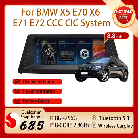 8.8'' Android 14 Wireless Carplay For BMW X5 E70 X6 E71 E72 Car Radio Multimedia BT GPS Navigation S