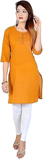 Chichi Indian Women Kurta Kurti 3/4 Sleeve XX-Large Size Plain Short Yellow Top