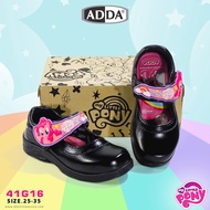 ADDA รองเท้านักเรียน รองเท้านักเรียนหนังสีดำรุ่นใหม่ รองเท้าเด็กผู้หญิงแบบแปะเทป รองเท้าลายการ์ตูนโพนี่ รุ่น 41C13 41C11 ถุงเท้านักเรียน