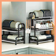 2/3 Tier Rak Pinggan Dish Rack Stainless Steel Dish Drainer Rak Dish Plate Drying Storage Rack Organ