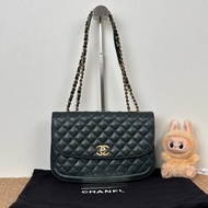 Chanel 牛皮風琴菱格鏈條包 綠色