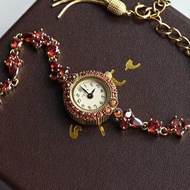 Japanese Retro agete Garnet Tassel Bracelet mini Round Watch Medieval Small Gold Watch Female Watch