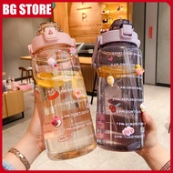 READY STOCK2000ml with reminder time Water Bottle Tumbler with straw scale big bottle 2Liter 2litre gym bottle sport BPA Free