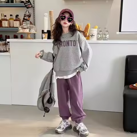 2026 spring winter girl cloth letters hooded loose sweatshirt t shirt top + ankle tied pant teens ch