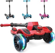 6KU Kids Scooter with Adjustable Height, Toddler Scooter with Widened Flash Wheels, Scooter for Kids Age 3-8 Years Old, Lean to Steer