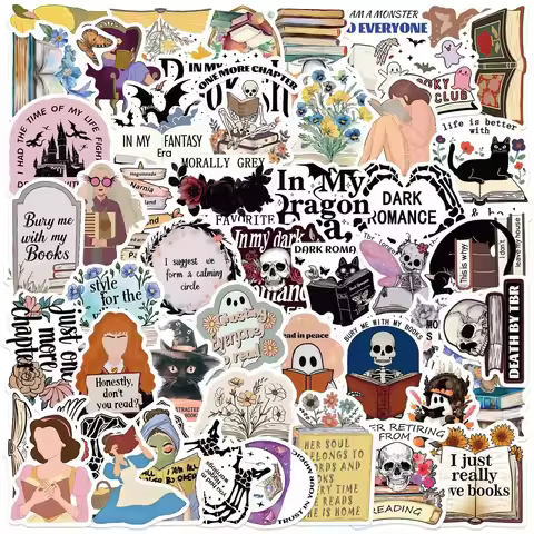 50Pcs Cartoon Bookish Graffiti Stickers - Waterproof DIY Decor for Guitars, Notebooks & Luggage Reco