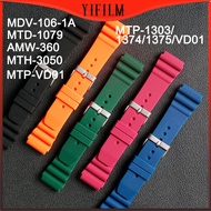 YIFILM Silicon Rubber For Casio MDV-106-1A MTD-1079 AMW-360 MTH-3050 MTP-VD01 MTP-1303/1374/1375 Water Bright-Colored Solid Watch Army Military Watchbands Strap Bands Buckle 22mm