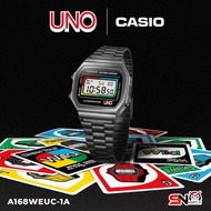 Casio Vintage x UNO A168WEUC A168WEUC-1A Black Stainless Steel Band Unisex Watch Jam Unisex