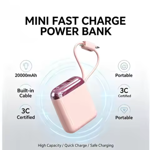 66W CCC 20000mAh Mini PowerBank Super Fast Charging Built-in USB-C Cable PD3.0/QC3.0 Certified Porta