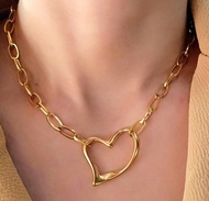 NB134 10K Gold Plated Big Open Heart Pendant Necklace for Women Paper Clip Chain Hypoallergenic Not Pawnable Mira Moda 3