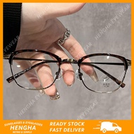 (HENGHA) Leopard Eyebrow Frame Eyeglasses for Women Korean Fashion Small Frame Metal Half Frame Anti