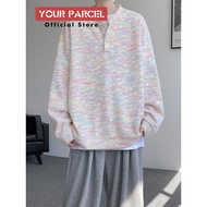 Preppy Style Colorful Henry Collar Sweatshirt Jacket Men Women Unisex Couple Large Size Loose Long-S