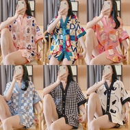 Ready stock New Fashion Girl Pajamas Two-Piece Women's Spring/Summer Ice Silk Screen Popular Large S