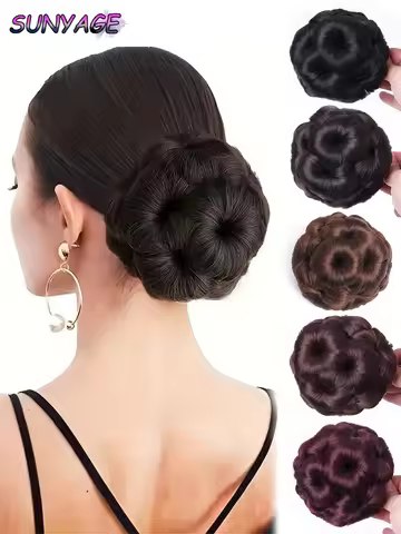 SUNYAGE Synthetic High Temperature Fiber Chignon Nine Flowers Hair Women Curly Chignon Hair Bun Donu