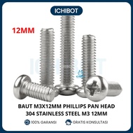(10pcs) 12mm Bolt M3x12mm M3 Stainless Steel Pan Headphillips