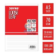 (100 Pcs) Kertas File Loose Leaf JOYKO A5 Isi Binder Note Bergaris 20 Lubang Ring Rings D3V!!