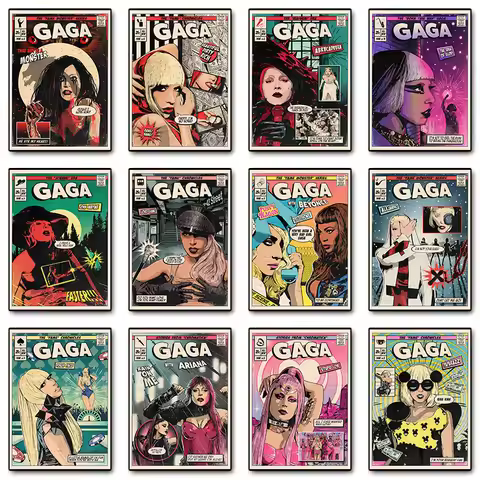 Famous Singer Lady Gaga Vintage Comic Pop Music Album Cover Poster Print Wall Art Pictures Canvas Pa