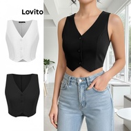 Lovito Tank Top Wanita Kasual Polos Kancing Depan Crop L71ED045 (Berwarna-warni)