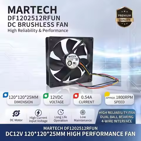 For MARTECH DF1202512RFUN DC 12V 0.54A 12025 Axial Cooling Fan Industrial Ventilation Fan CE TÜV CUR
