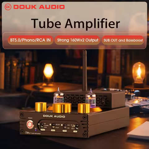 Douk Audio X1 HiFi JAN5725 Vacuum Tube Amplifier Bluetooth5.0 Receiver MM Phono Amp for Home Turntab