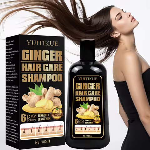YUITIKUE Ginger Hair Care Shampoo 100ml Ginger Biotin Extract Nourish Scalp Strengthen Hair Roots Re