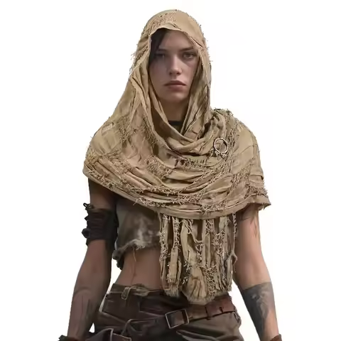 ❤★❤Dune Costume Post Apocalyptic Hooded Cloak Desert Scarf Shawl Cowl Half Cape Medieval Viking Outf