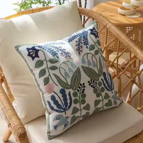 Pure Cotton Embroidered Office Cushion Pillowcase Car Cushion Cover 45X45CM Lumbar Pillowcases Sofa 