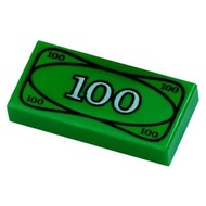 Lego Parts 3069bpx7 Tile 1 x 2 with Groove with 100 Dollar Bill Money Pattern