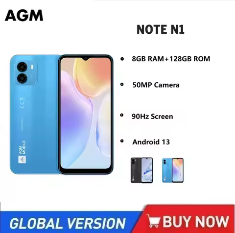 AGM NOTE N1 Smartphone 8GB/128GB, Unisoc T606 CPU, 6.52" HD+ IPS, 50MP Camera, 4900mAh, Dual SIM 4G,