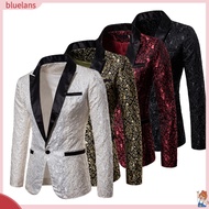   Men Blazer Jacquard Single Button Autumn Winter Pockets Lapel Suit Coat for Wedding