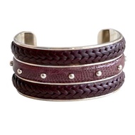 全新TOD's真皮編織拼蛇皮銀色男裝粗手鐲手環手扼 意大利奢侈名牌