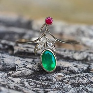 14k gold ring with emerald, ruby and diamonds