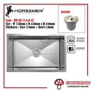 Horsemen HM-SB-7545A-ST Single Bowl Kitchen Sink Stainless Steel SUS 304 Handmade Undermount Sink
