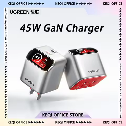 UGREEN 45W GaN Charger With Smart Display 45° Angled TFT Screen USB-C Fast Charger PD3.0 PPS Foldabl