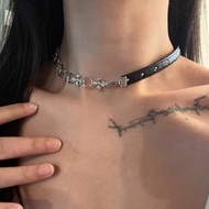 LANXIU Black Belt Spliced Chain Necklace Fashion Jewelry Holiday Gift Accessory Cool Girl Dressed Up