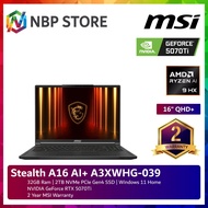 MSI Stealth A16 AI+ A3XWHG-039 16'' QHD+ Gaming Laptop ( NVIDIA® GeForce RTX™ 5070Ti, Ryzen AI 9 HX 