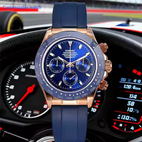 VK63 Men's Chronograph Watch VK63 movement rose gold case blue dial VK63 Men's Chronograph watch Cus