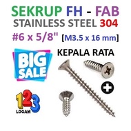 6x5/8 [M3.5x16mm] FH Tapping Screw - FAB Stainless Steel 304 (A2)