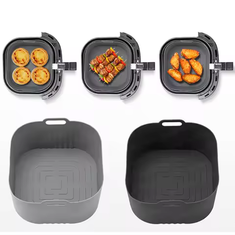 6Inch Reusable Square Air Fryer Silicone Liner, Non-Stick Air Fryer Baking Basket Accessories, For P
