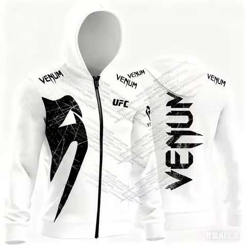 New Men's UFC Black White Hoodies Classic Long Sleeved 3D Printed Zipper Jacket Autumn/Winter Casual