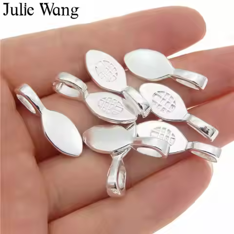 Julie Wang 10PCS Silver Color Glue On Bail Tag Charms Alloy Pendant Necklace Bracelet Jewelry Making