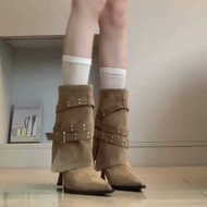 High heels, short pointed boots, flat boots, brown