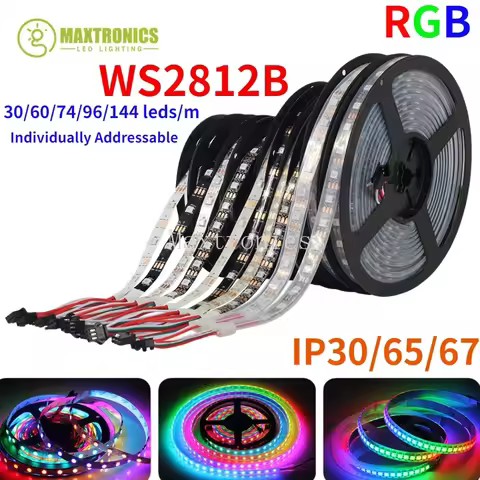 1m/2m/3m/4m/5m Hot Smart DC5V WS2812B Led Strip 30/60/74/96/144 leds/m RGB Black/White PCB IP30/65/6
