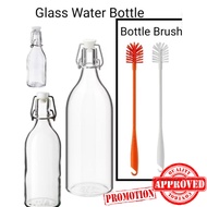 1000ml Glass Water Bottle Brush Glass Bottle Pipe Drinking Bottle Glass Bottle Water 玻璃瓶 Botol Air