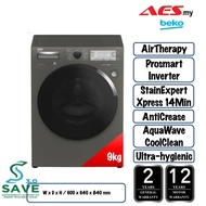 BEKO WTV9745X0MA 9.0KG PROSMART INVERTER AIR THERAPHY DRUM CLEAN+ DOUBLE JET FRONT LOADING WASHER (BLACK) 洗衣机