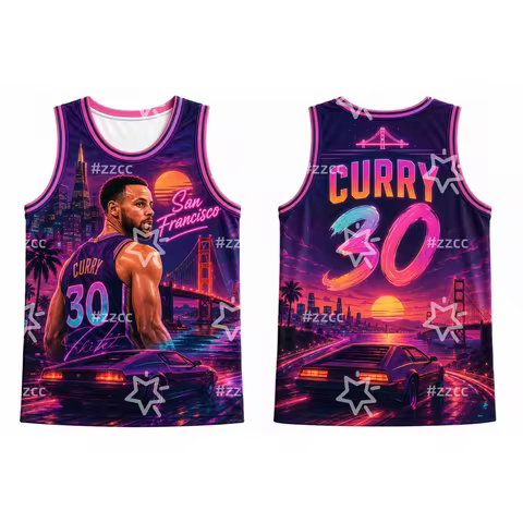 2026 Stephen Curry No.30 Basketball jerseys Retro Miami Coastal Crime Graphic Tee Summer Sports Men'